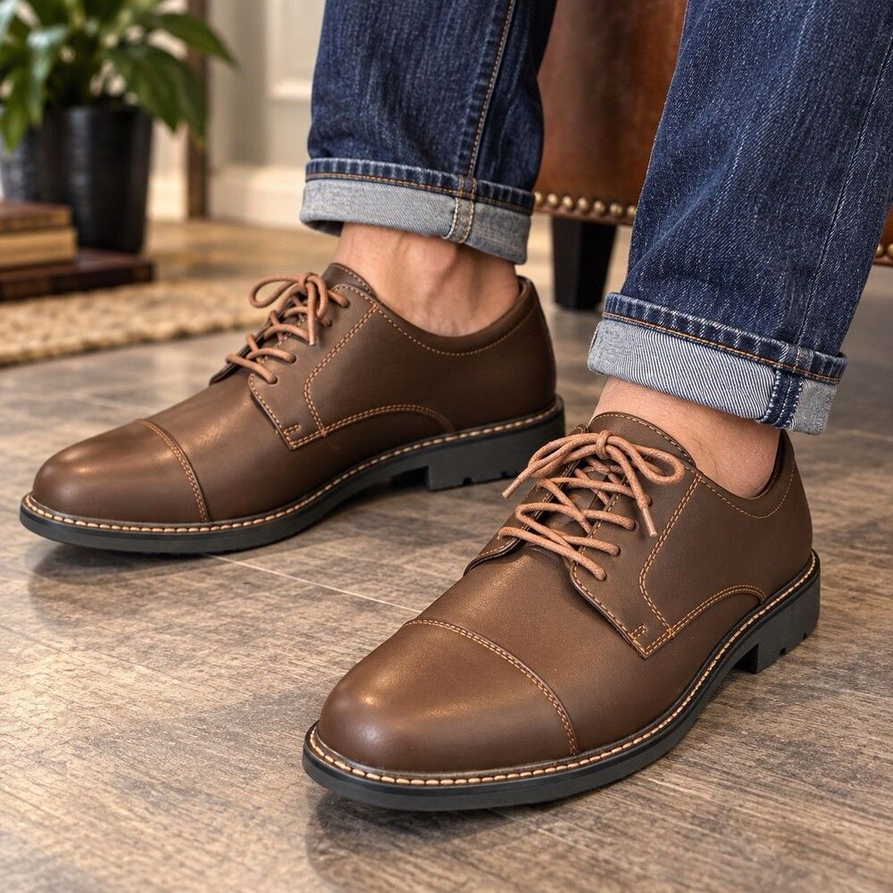 Apex Men's Leather CapToe Oxford Dress Shoe Lexington Brown Sz 11W New w/o Tags